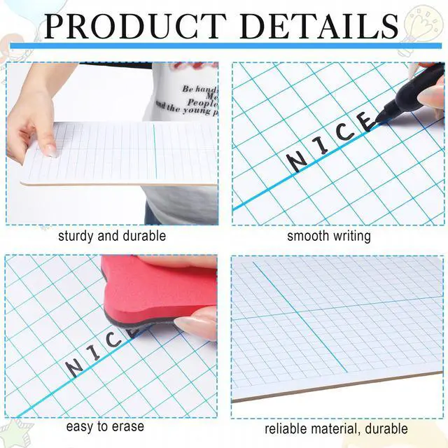 Alt view image 3 of 7 - 24 Set Dry Erase Grid XY Axis Graph Whiteboard 9" X 12" White Board Whiteboard with Pens and Erasers Double Sided Math Lap Board for Students Classroom Teachers School Supplies