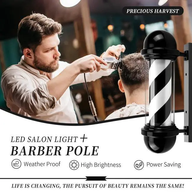 Alt view image 7 of 7 - 20 Inch Barber Pole,Red Blue and White Barbershop Rotating Light Fixture,Classic Signs for Hair Salon,LED Light Source (Black)