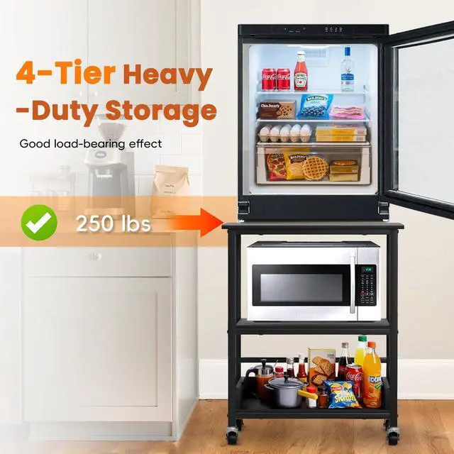 Alt view image 3 of 7 - 32 H Mini Fridge Stand, Avoid Bending Over, Fit Elderly Pregnant Women | 4-Tier Mini Fridge Shelf, Adjustable Storage Space, 19.7x19.7 Small Refrigerator Stand with Stainless Steel Wheel