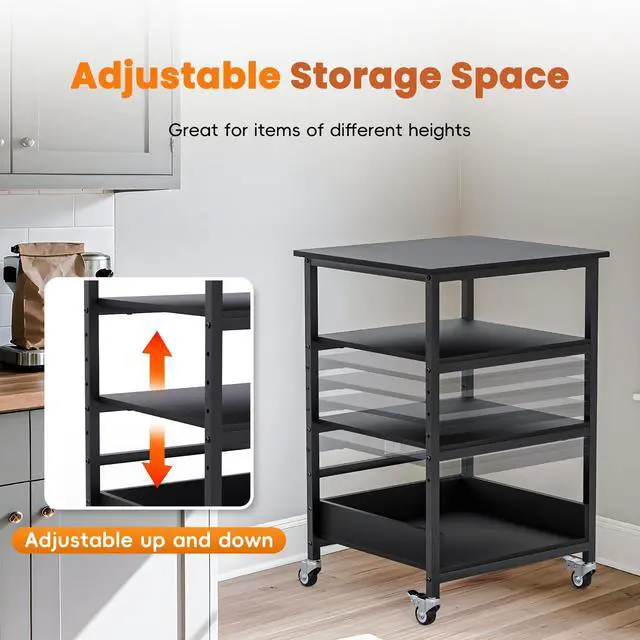 Alt view image 4 of 7 - 32 H Mini Fridge Stand, Avoid Bending Over, Fit Elderly Pregnant Women | 4-Tier Mini Fridge Shelf, Adjustable Storage Space, 19.7x19.7 Small Refrigerator Stand with Stainless Steel Wheel