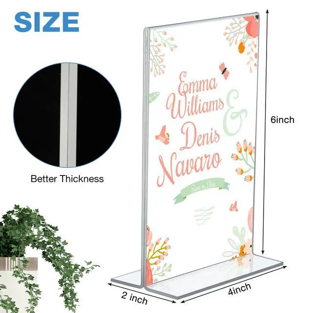 Alt view image 3 of 7 - 48 Pack Acrylic Sign Holder Plastic Picture Frames Clear Standing Table Top Sign Holder Double Sided T Shape Photo Frame for Table Wedding Party Office Restaurant Hotel (4 x 6 Inch)