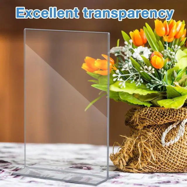 Alt view image 5 of 7 - 48 Pack Acrylic Sign Holder Plastic Picture Frames Clear Standing Table Top Sign Holder Double Sided T Shape Photo Frame for Table Wedding Party Office Restaurant Hotel (4 x 6 Inch)