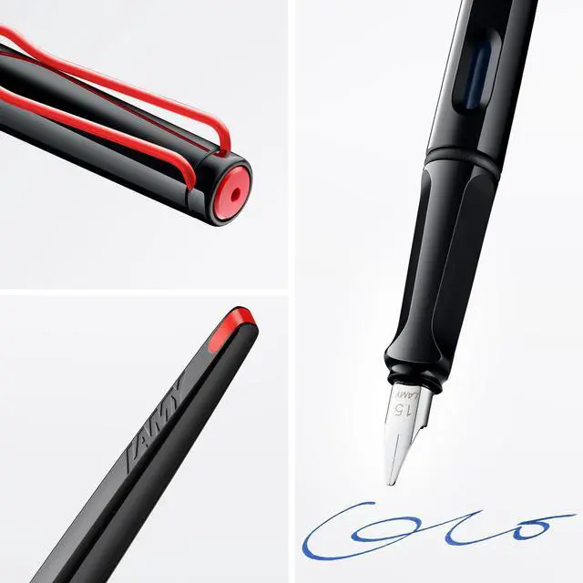 Alt view image 3 of 6 - joy black calligraphy fountain pen set - fountain pen with 3 different nibs (1.1/1.5/1.9 mm) - calligraphy pen with ribbon nib & ergonomic grip - incl. 5 T 10 blue ink cartridges