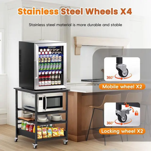 Alt view image 5 of 7 - 32 H Mini Fridge Stand, Avoid Bending Over, Fit Elderly Pregnant Women | 4-Tier Mini Fridge Shelf, Adjustable Storage Space, 19.7x19.7 Small Refrigerator Stand with Stainless Steel Wheel