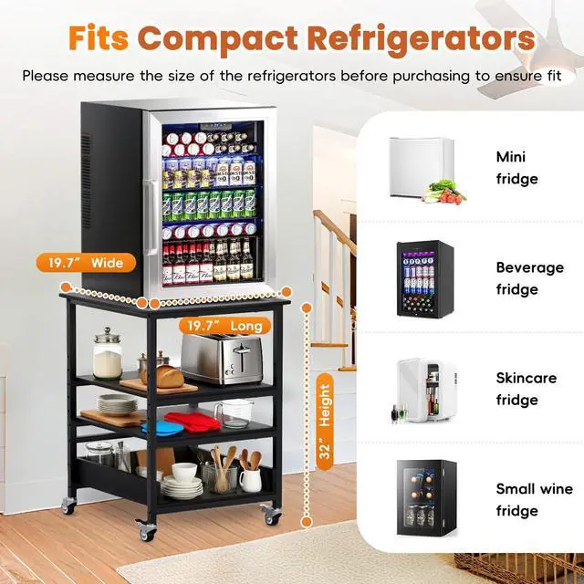 Alt view image 7 of 7 - 32 H Mini Fridge Stand, Avoid Bending Over, Fit Elderly Pregnant Women | 4-Tier Mini Fridge Shelf, Adjustable Storage Space, 19.7x19.7 Small Refrigerator Stand with Stainless Steel Wheel