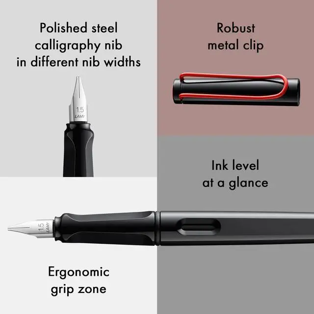 Alt view image 4 of 6 - joy black calligraphy fountain pen set - fountain pen with 3 different nibs (1.1/1.5/1.9 mm) - calligraphy pen with ribbon nib & ergonomic grip - incl. 5 T 10 blue ink cartridges
