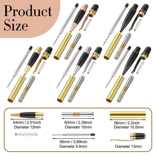 Alt view image 3 of 6 - 30 Pack Woodturning Pen Kit Twist Ballpoint Pen Kit with Refill Copper for DIY Classroom Supplies Teacher Student Friends Gift