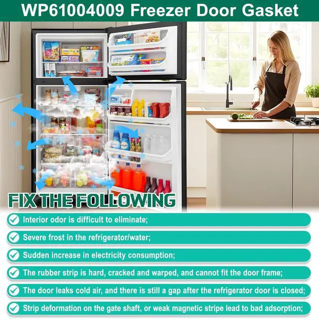 Alt view image 6 of 7 - UPGRADED WP61004009 Refrigerator Door Gasket Replacement Compatible with GE, Whirlpool and Maytag Replaces AP6010013, 61004009 French Door Seal AFI2538AEB13 59679249013 Freezer Door Seal