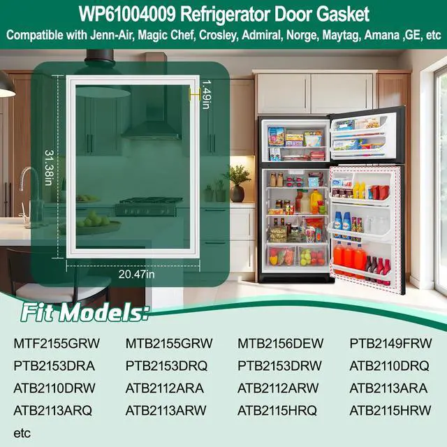 Alt view image 3 of 7 - UPGRADED WP61004009 Refrigerator Door Gasket Replacement Compatible with GE, Whirlpool and Maytag Replaces AP6010013, 61004009 French Door Seal AFI2538AEB13 59679249013 Freezer Door Seal