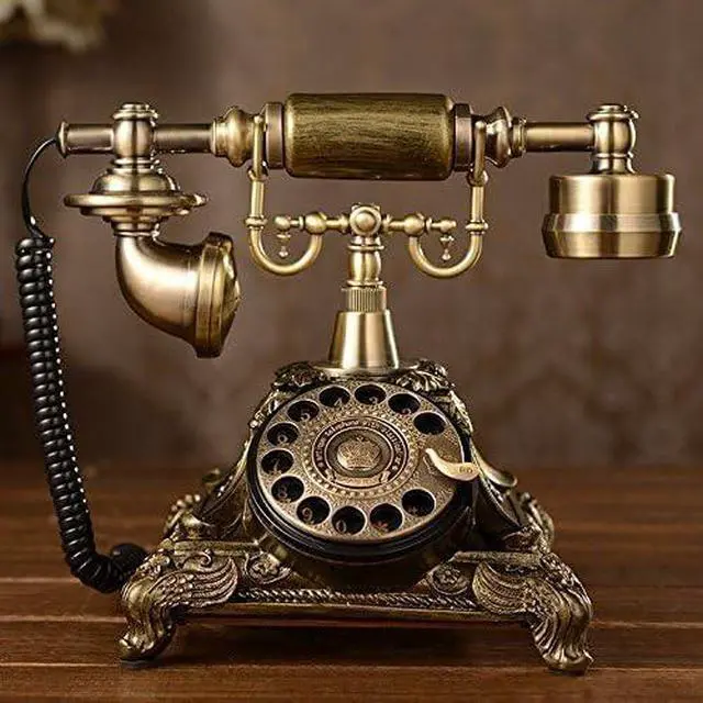 Alt view image 2 of 7 - Resin Imitation Copper Vintage Style Rotary Retro Old Fashioned Rotary Dial Home and Office Telephone
