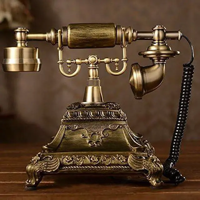 Alt view image 5 of 7 - Resin Imitation Copper Vintage Style Rotary Retro Old Fashioned Rotary Dial Home and Office Telephone