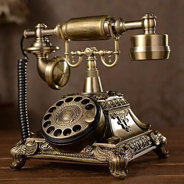Alt view image 3 of 7 - Resin Imitation Copper Vintage Style Rotary Retro Old Fashioned Rotary Dial Home and Office Telephone