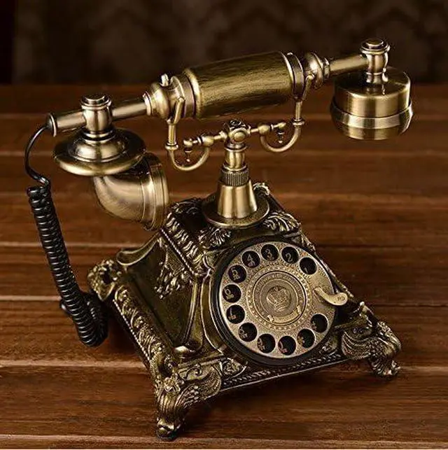 Alt view image 7 of 7 - Resin Imitation Copper Vintage Style Rotary Retro Old Fashioned Rotary Dial Home and Office Telephone