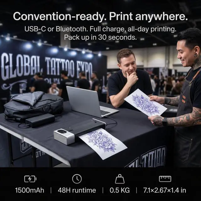 Alt view image 4 of 7 - Tattoo Stencil Printer & Temporary Tattoo Maker, 4" 2-in-1 Stencils & DIY | 30 Sticker Sheets, 10 Transfer Paper, 8 Color Makers, 1500mAh 48hr Battery, 203DPI Print, iOS Android PC Mac, 1.1lb