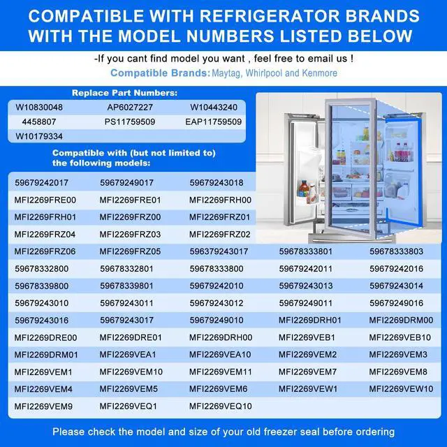 Alt view image 7 of 7 - Upgraded 41.73"x13.98" W10830048 Refrigerator Door Gasket (Left Side) Replacement Compatible with Kenmore Maytag Refrigerator Door Seal W10179334 W10443240 4458807 AP6027227 PS11759509 EAP11759509