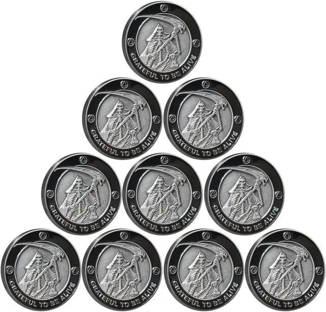 Main image of Grateful to Be Alive Sobriety Chip AA Coins and Medallions Recovery Anniversary Token (Pack of 10)