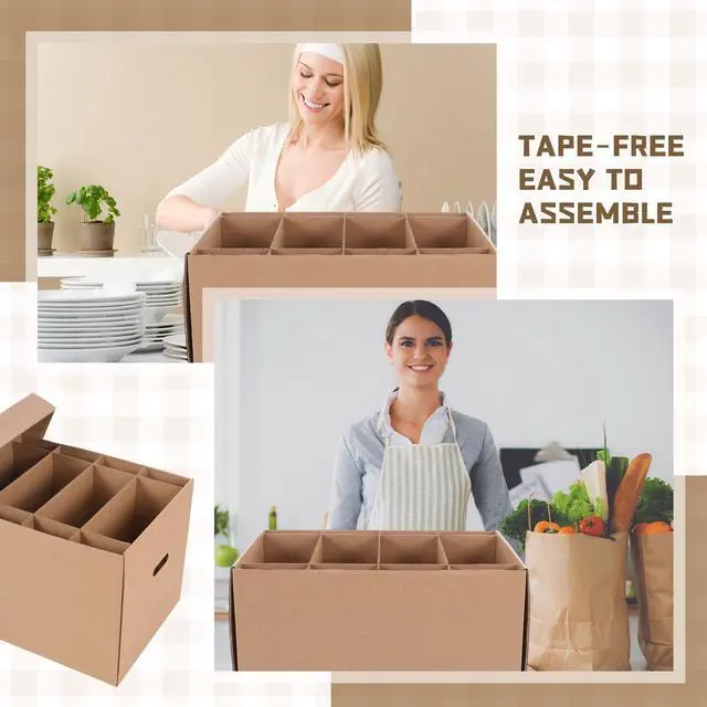 Alt view image 6 of 7 - 4 Sets Dish Moving Boxes with Divider and Lid Kits 16 x 12 x 12" Dish Packing Boxes with Handle 72 Foam Pouches 100 Packing Papers 2 Markers for Kitchen Tableware Glassware