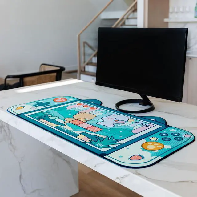 Alt view image 2 of 4 - Blue Level Up Desk Mat Authentic Merchandise (35.4" x 18.1") Inches Cute Extra Large Gaming Mouse Pad with Non-Slip Rubber Base for Computer Keyboard Laptop Home Office Accessories