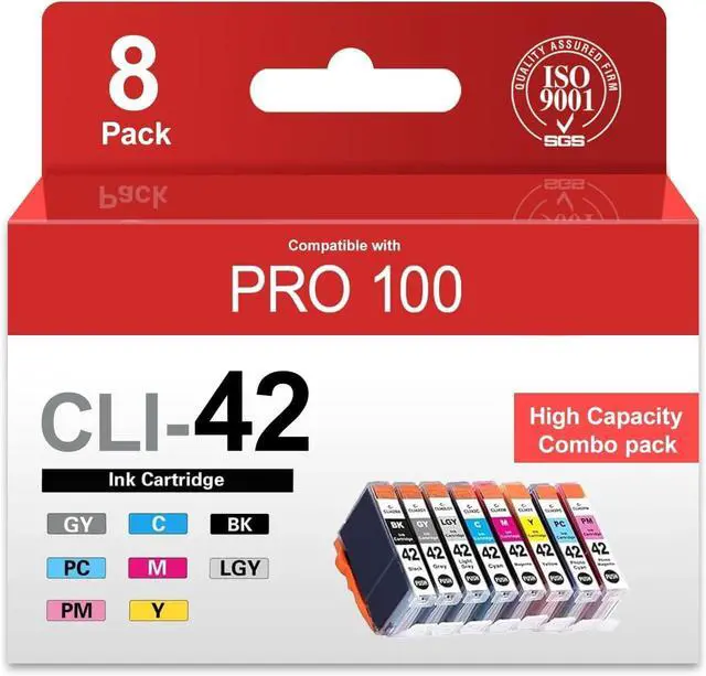 Main image of CLI-42 CLI42 Ink Cartridges 8-Pack Compatible PRO 100 Ink Replacement for Canon Ink 42 CLI 42 Ink Cartridge with PRO-100 PRO-100S Printer (BK/C/M/Y/PM/PC/GY/LGY)