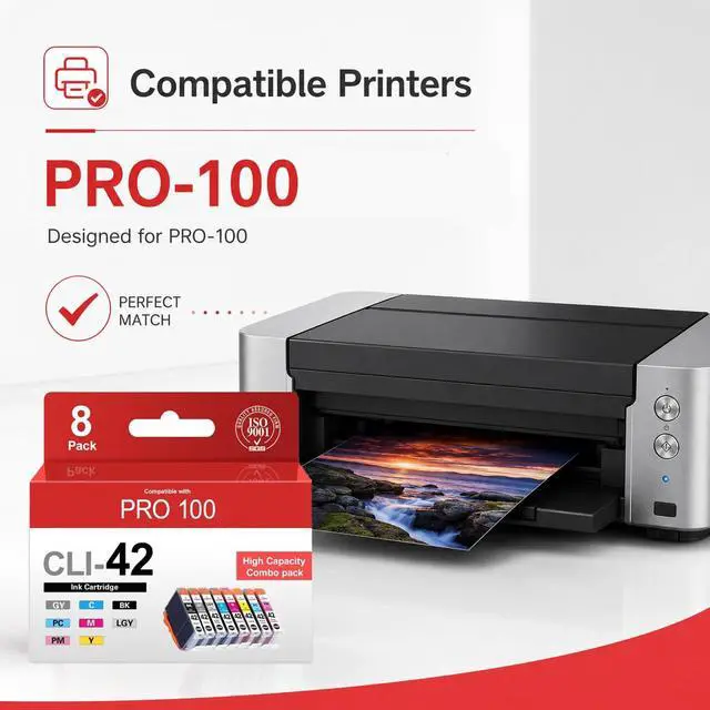 Alt view image 2 of 7 - CLI-42 CLI42 Ink Cartridges 8-Pack Compatible PRO 100 Ink Replacement for Canon Ink 42 CLI 42 Ink Cartridge with PRO-100 PRO-100S Printer (BK/C/M/Y/PM/PC/GY/LGY)