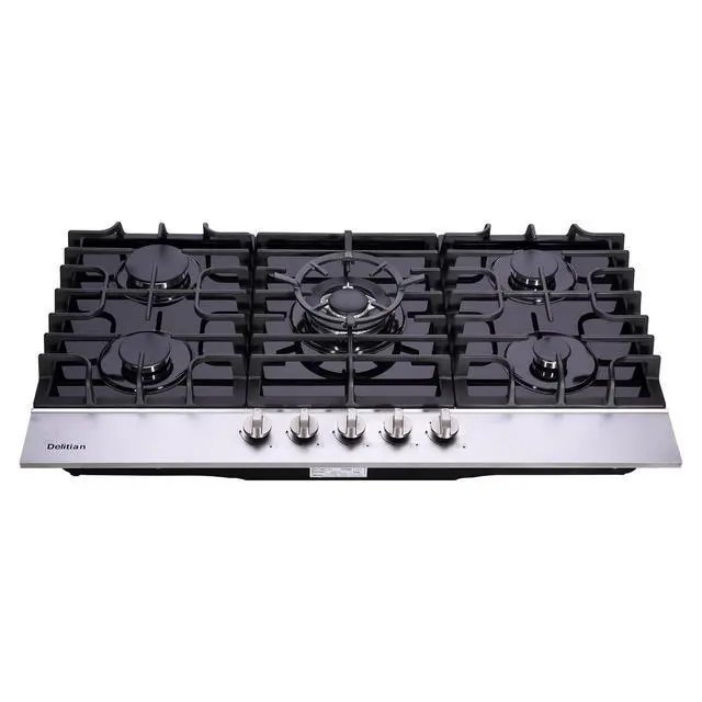 Alt view image 2 of 7 - 36 Inch Gas Cooktop DT5189A Tempered Glass Built-in Stovetop, 5 High Efficiency Burners LPG/NG Convertible Stove Top Dual Fuel Hob (Black)