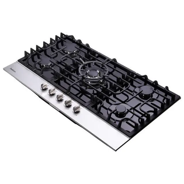 Alt view image 3 of 7 - 36 Inch Gas Cooktop DT5189A Tempered Glass Built-in Stovetop, 5 High Efficiency Burners LPG/NG Convertible Stove Top Dual Fuel Hob (Black)