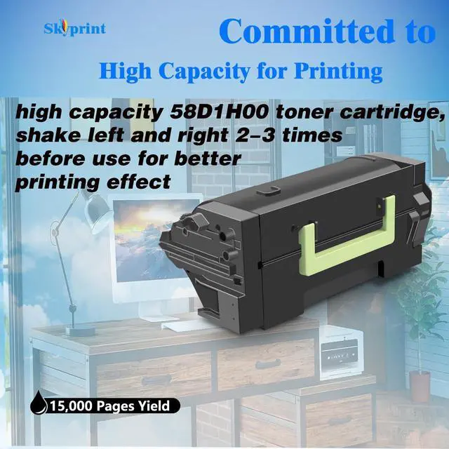 Alt view image 3 of 5 - 58D1H00 Black High Yield Toner Cartridge (15,000 Pages) 58D1H00 | Compatible with Lexmark 58D1H00 Toner for MS725 MS821 MS822 MS823 MS824 MS825 MS826 MX721 MX722 MX725 MX822 MX824 Printer