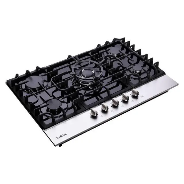 Alt view image 2 of 7 - 30 Inch Gas Cooktop DT5188A Tempered Glass Built-in Gas Stovetop, 5 High Efficiency Burners LPG/NG Convertible Gas Stove Top Dual Fuel Gas Hob