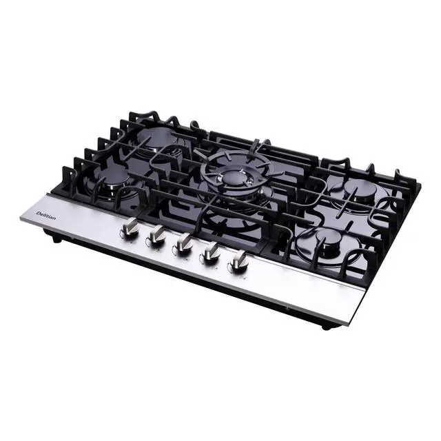 Alt view image 4 of 7 - 30 Inch Gas Cooktop DT5188A Tempered Glass Built-in Gas Stovetop, 5 High Efficiency Burners LPG/NG Convertible Gas Stove Top Dual Fuel Gas Hob