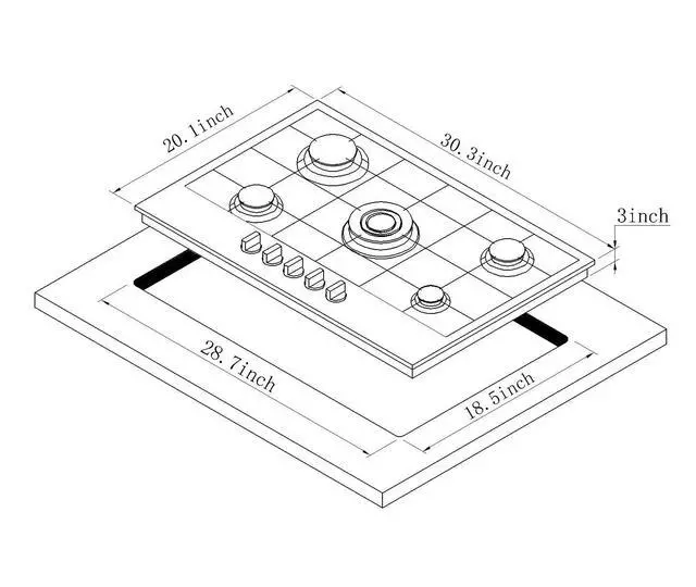 Alt view image 5 of 7 - 30 Inch Gas Cooktop DT5188A Tempered Glass Built-in Gas Stovetop, 5 High Efficiency Burners LPG/NG Convertible Gas Stove Top Dual Fuel Gas Hob