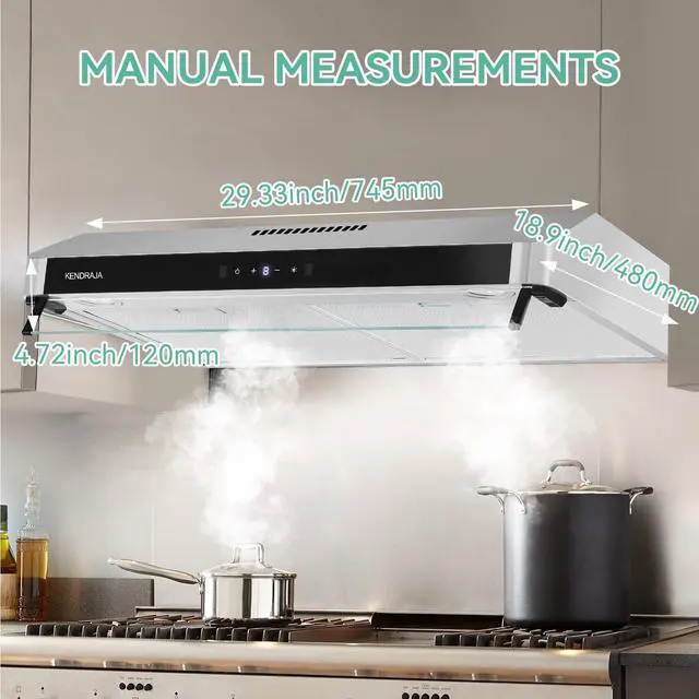 Alt view image 2 of 7 - 400CFM 30 Inch Vent Hood with LED Light | Ducted/Ductless Range Hood with Charcoal Filter| 3- Speed Touch Control | 6-Layers Steel Grease Filters