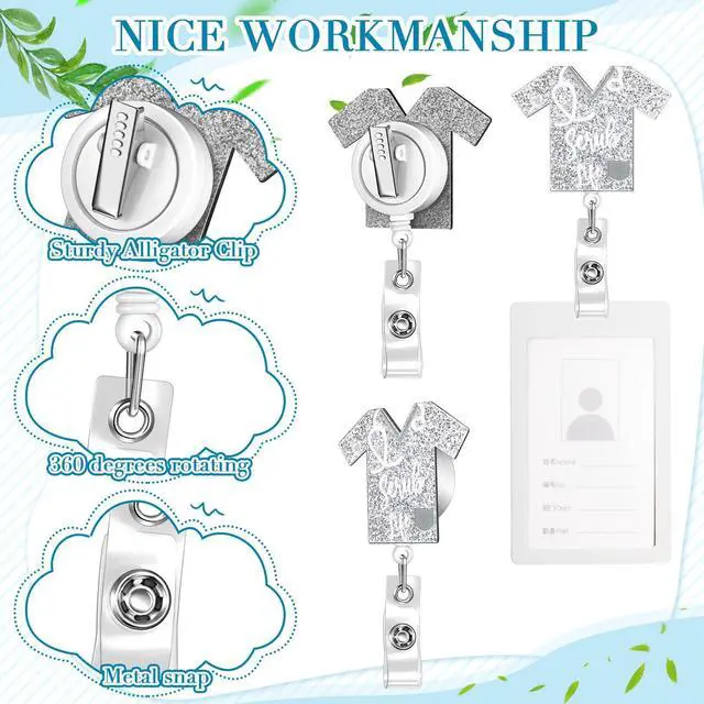 Alt view image 6 of 7 - 60 Pcs Funny Nurse Badge Reel Bulk Cute Retractable Name ID Clip Badge Holder with 360° Swivel Alligator Clip for Doctor Student Medical Assistant Coworker Work Accessories Funny Gifts