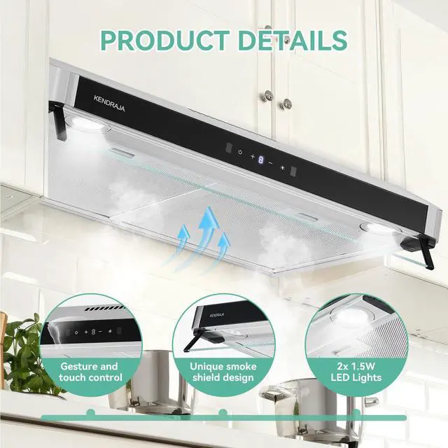 Alt view image 5 of 7 - 400CFM 30 Inch Vent Hood with LED Light | Ducted/Ductless Range Hood with Charcoal Filter| 3- Speed Touch Control | 6-Layers Steel Grease Filters