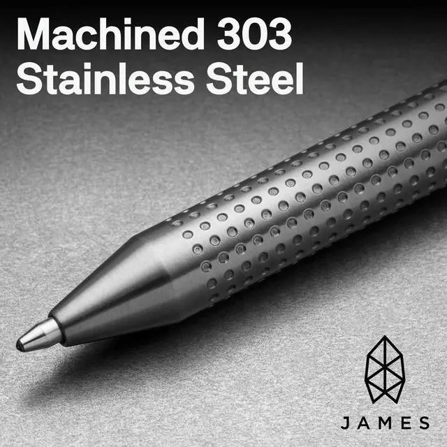 Alt view image 3 of 7 - Burwell EDC Click Pen, Slim Machined Stainless Steel Barrel Designed for Daily Carry, Silver