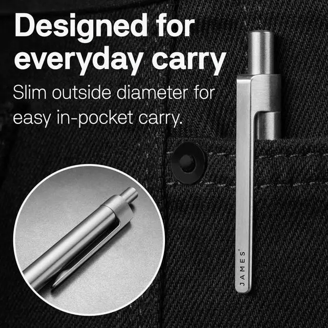 Alt view image 5 of 7 - Burwell EDC Click Pen, Slim Machined Stainless Steel Barrel Designed for Daily Carry, Silver