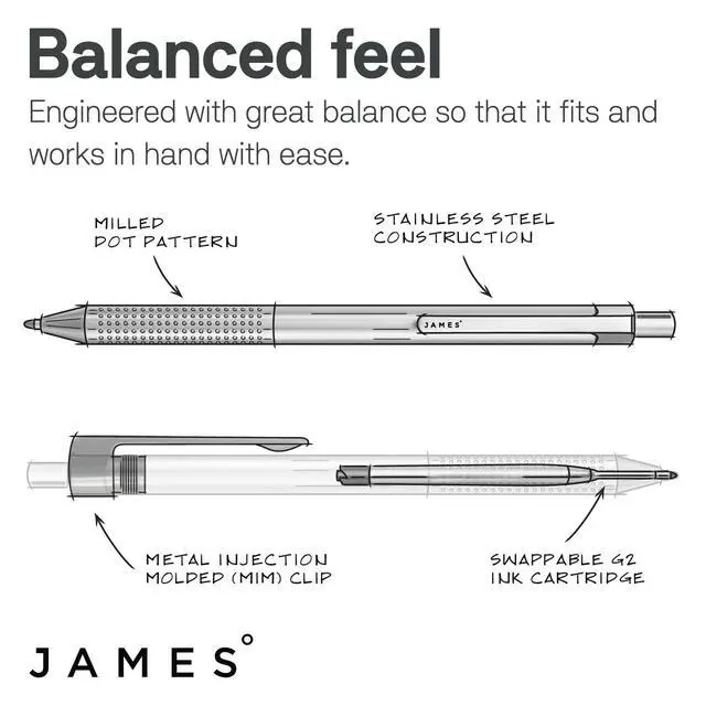 Alt view image 6 of 7 - Burwell EDC Click Pen, Slim Machined Stainless Steel Barrel Designed for Daily Carry, Silver