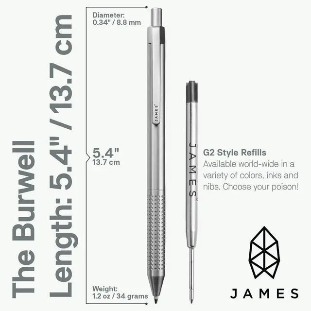 Alt view image 7 of 7 - Burwell EDC Click Pen, Slim Machined Stainless Steel Barrel Designed for Daily Carry, Silver