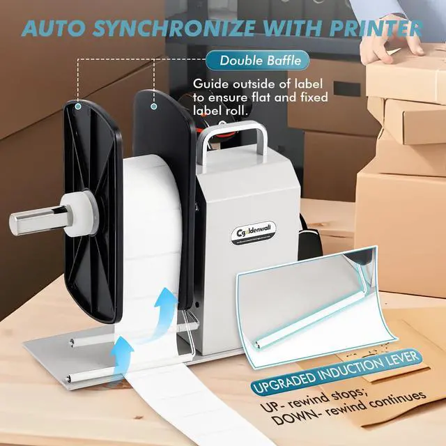 Alt view image 4 of 7 - Automatic Label Rewinder, 9.8" Dia. Bidirectional Rewinding, 1/1.5/3" Core, Speed Ajustable, Thermal Label Hangtag Washing Label, Synchronize with Various Printers