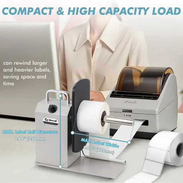 Alt view image 6 of 7 - Automatic Label Rewinder, 9.8" Dia. Bidirectional Rewinding, 1/1.5/3" Core, Speed Ajustable, Thermal Label Hangtag Washing Label, Synchronize with Various Printers