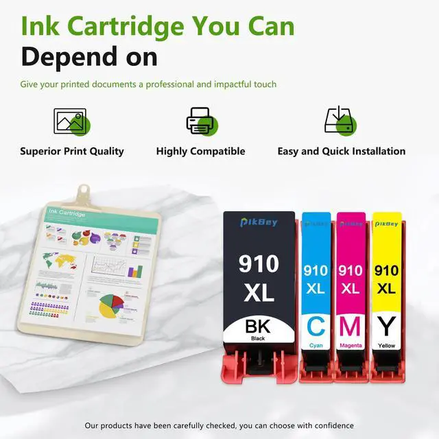 Alt view image 6 of 6 - 910XL Ink Cartridges Combo Pack High Yield Replacement for HP 910XL 910 XL 910 Ink Cartridges for OfficeJet 8010 8015 8018 OfficeJet Pro 8020 8020e 8025 Printer (4-Pack, Black/Cyan/Magenta/Yellow)