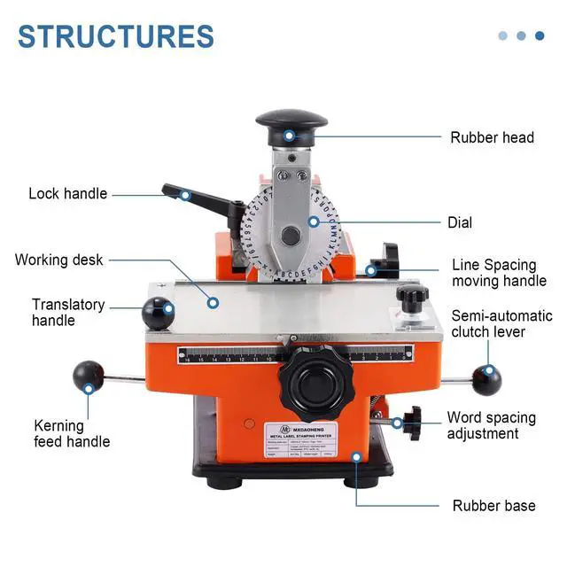 Alt view image 2 of 7 - Semi-Automatic Metal Nameplate Stamping Machine 6mm Font | Dog Tag Printer Embossing Machine, Stamps Letters/Numbers on Aluminum, Stainless Steel, Copper Nameplates, Adjustable Spacing