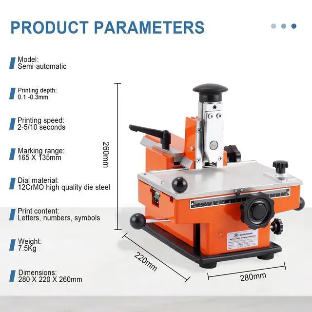 Alt view image 3 of 7 - Semi-Automatic Metal Nameplate Stamping Machine 6mm Font | Dog Tag Printer Embossing Machine, Stamps Letters/Numbers on Aluminum, Stainless Steel, Copper Nameplates, Adjustable Spacing