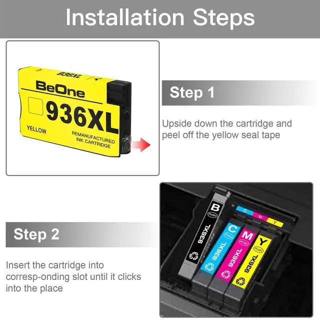Alt view image 4 of 7 - 936XL 936 Ink Cartridge With Chip Compatible Replacement for HP OfficeJet Pro 9110b 9117b 9120b 9130b 9120e 9122e 9125e 9128e 9130e 9132e 9135e 9720e 9730e (Black, Cyan, Magenta, Yellow, 4-Pack)
