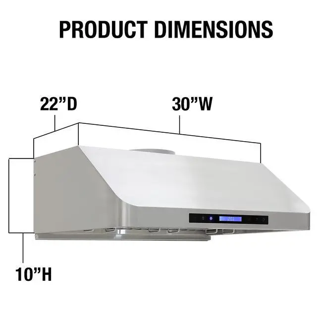 Alt view image 6 of 7 - Range Hood Under Cabinet Installation with Exhaust Duct Touchscreen LED Lights 4-Speed Fan with Remote Control and Dishwasher Safe Filter, 30-Inch, Metallic