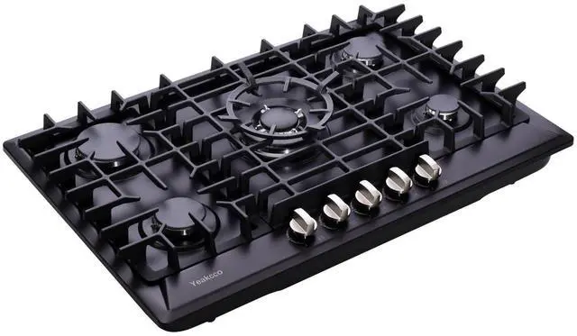 Main image of 30 Inch Gas Cooktop, Built-in 5 Burners Stainless Steel Stove Top Propane/Natural Gas Convertible Dual Fuel Cooktop (Black)