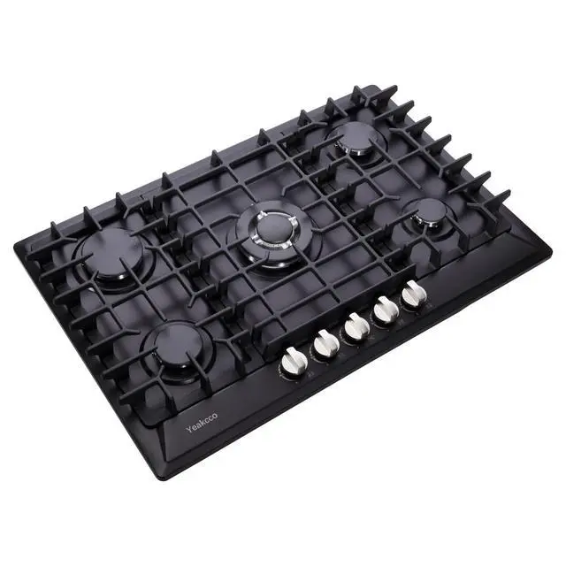 Alt view image 3 of 7 - 30 Inch Gas Cooktop, Built-in 5 Burners Stainless Steel Stove Top Propane/Natural Gas Convertible Dual Fuel Cooktop (Black)