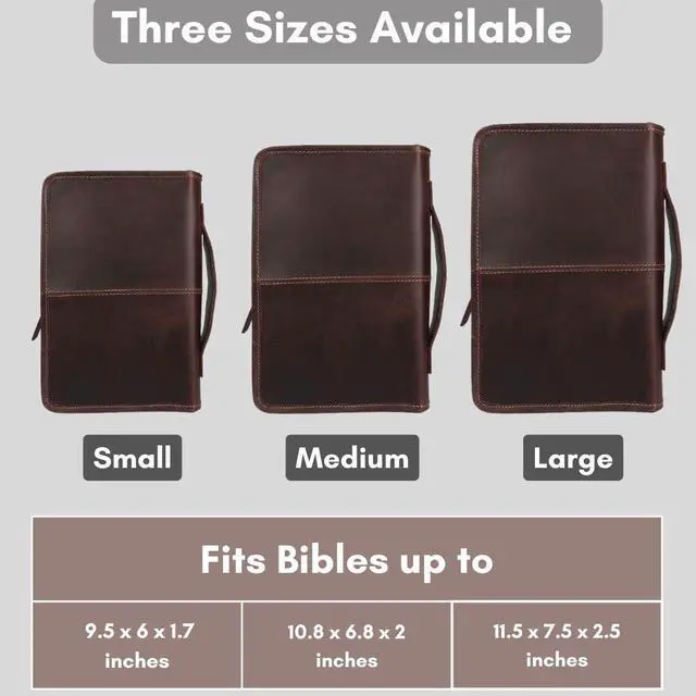 Alt view image 2 of 5 - Small Leather Bible Cover with Zipper, Carry Handle & Back Pocket, Premium Book Cover for Everyday Use