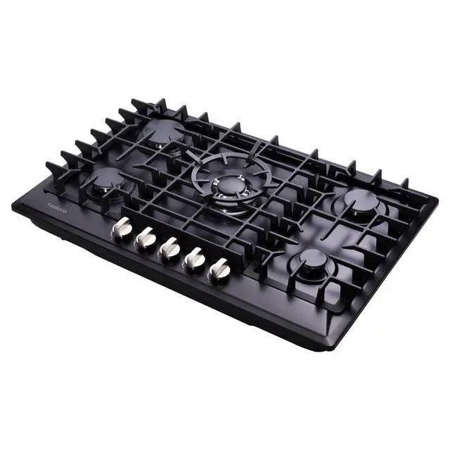 Alt view image 5 of 7 - 30 Inch Gas Cooktop, Built-in 5 Burners Stainless Steel Stove Top Propane/Natural Gas Convertible Dual Fuel Cooktop (Black)