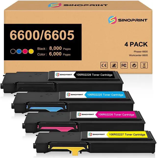 Main image of 6600 6605 Toner Cartridge High Capacity use for 106R02225 106R02226 106R02227 106R02228 Toner Replacement for Xerox Phaser 6600 WorkCentre 6605 Printer(4 Packs Color)