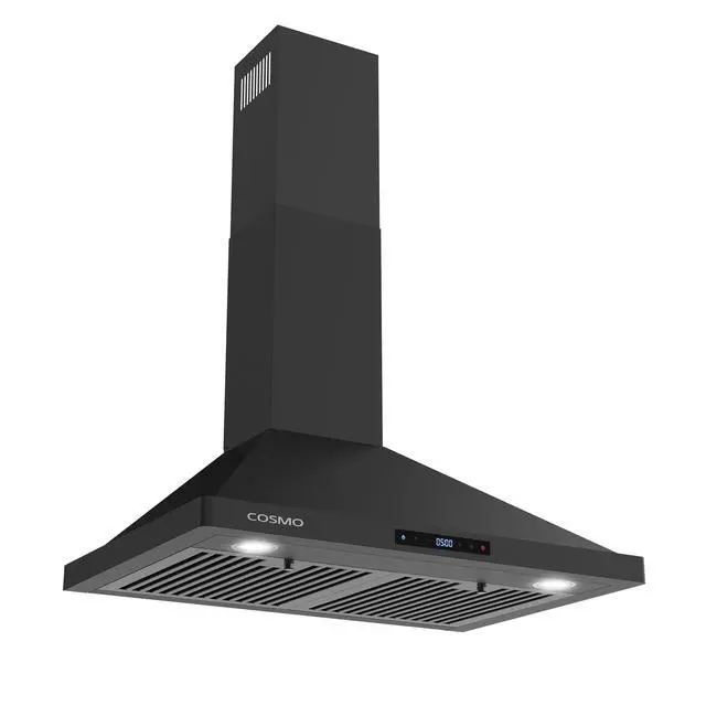 Alt view image 4 of 7 - 30 in. Vista Coll 380 CFM Ducted Wall Mount Range Hood, LED, Matte Black | COS-63175S-BK Soft Touch Controls, 3 Fan Speeds, Permanent Baffle Filters, Backdraft Damper, 3-Prong Power Cord